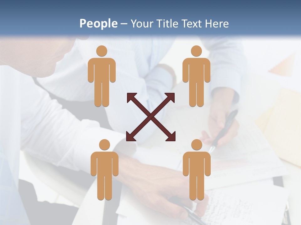 A Couple Of People Sitting At A Table With Papers PowerPoint Template