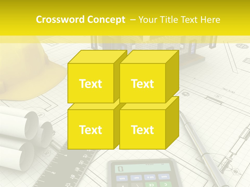 A House On Top Of A Blueprint With A Calculator And A Ruler PowerPoint Template