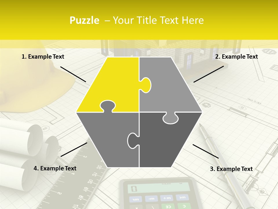 A House On Top Of A Blueprint With A Calculator And A Ruler PowerPoint Template