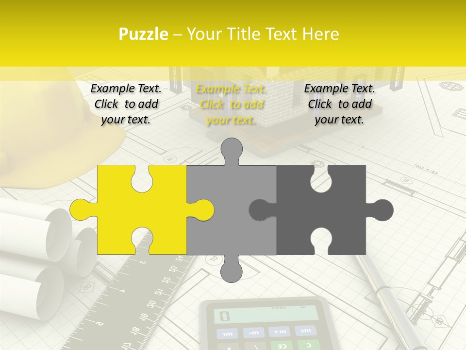 A House On Top Of A Blueprint With A Calculator And A Ruler PowerPoint Template