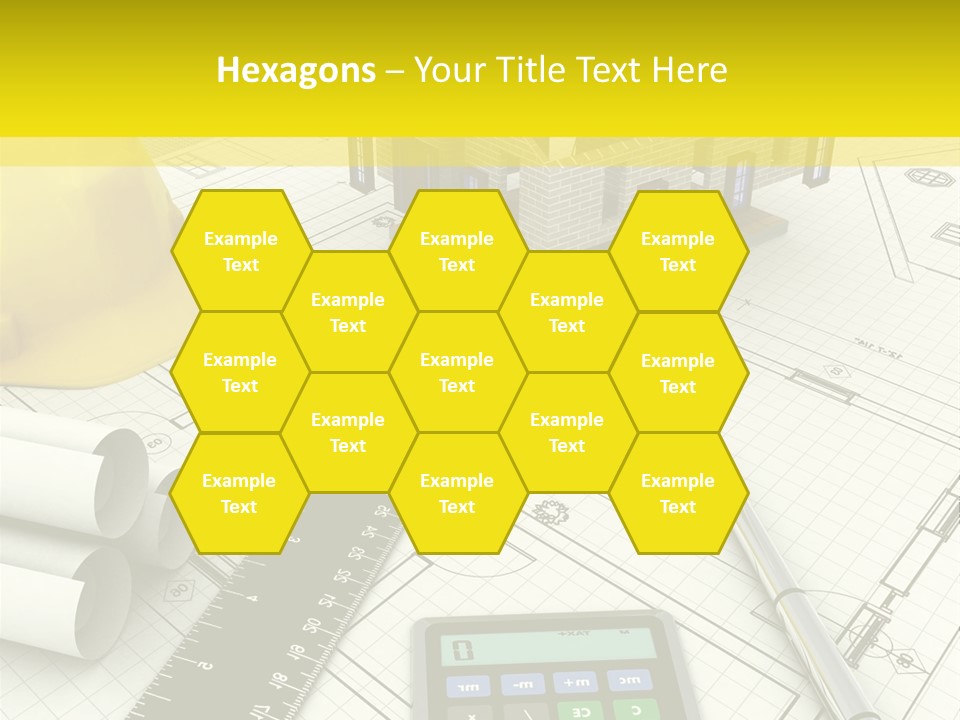 A House On Top Of A Blueprint With A Calculator And A Ruler PowerPoint Template