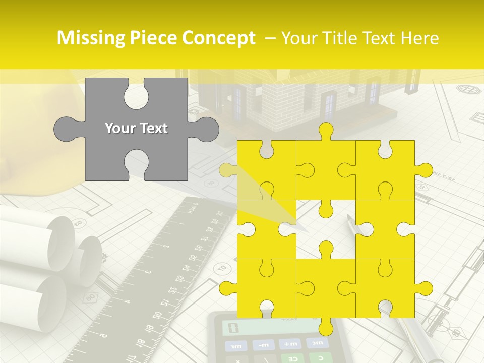A House On Top Of A Blueprint With A Calculator And A Ruler PowerPoint Template