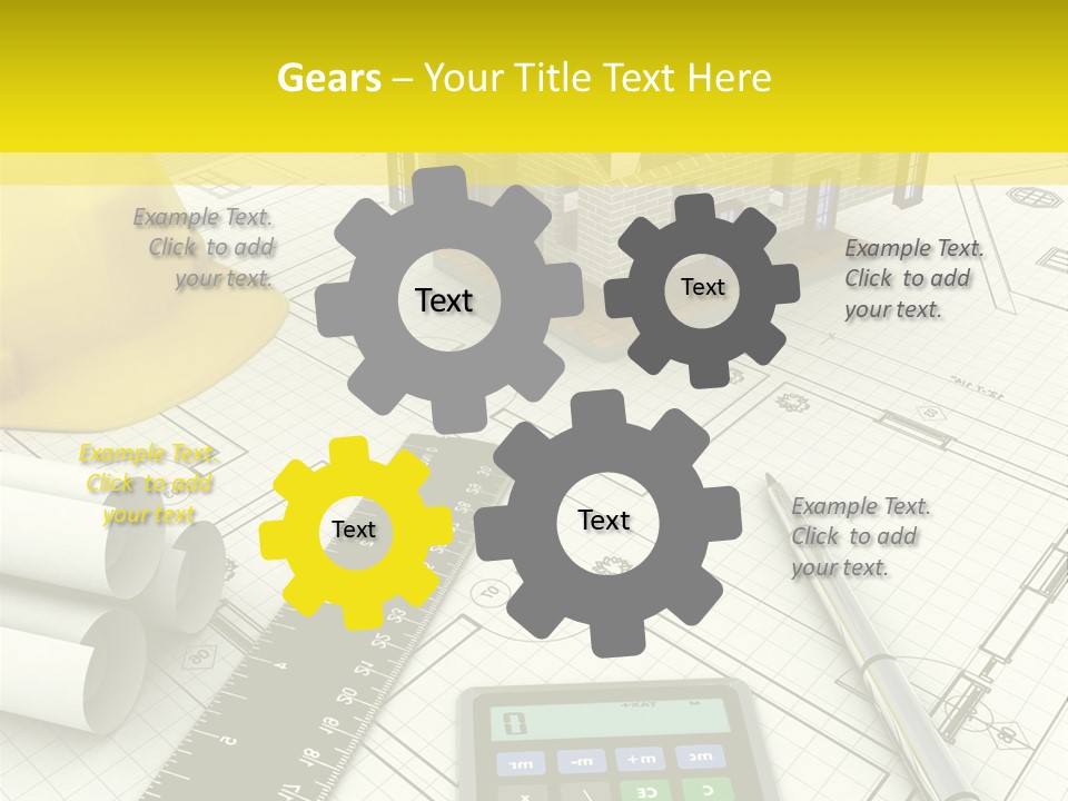 A House On Top Of A Blueprint With A Calculator And A Ruler PowerPoint Template
