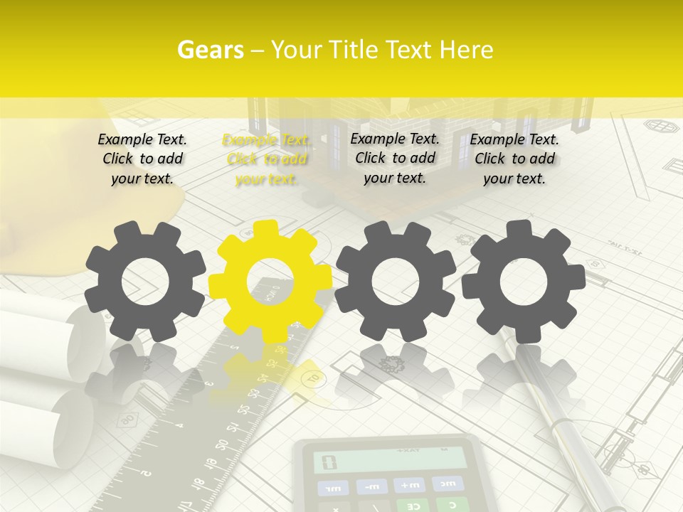 A House On Top Of A Blueprint With A Calculator And A Ruler PowerPoint Template