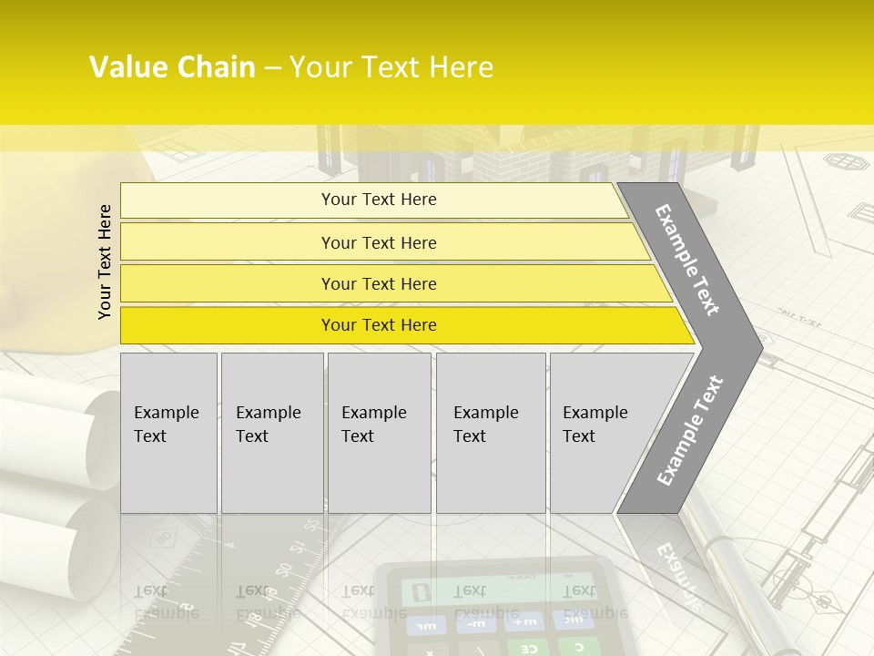 A House On Top Of A Blueprint With A Calculator And A Ruler PowerPoint Template