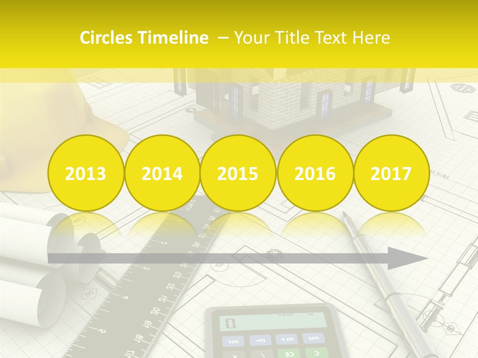 A House On Top Of A Blueprint With A Calculator And A Ruler PowerPoint Template