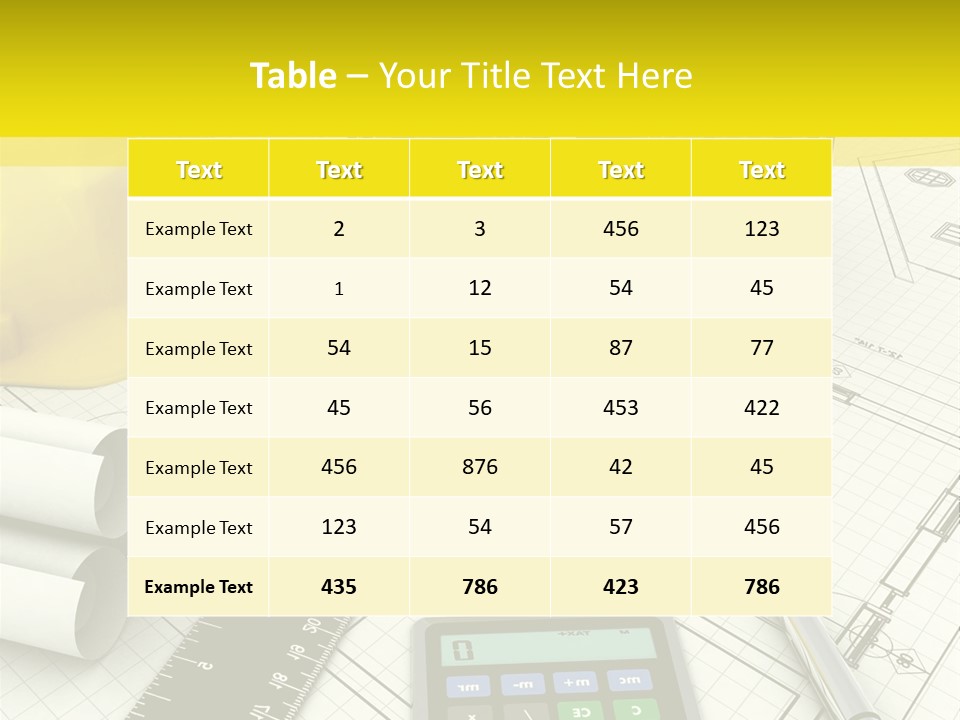 A House On Top Of A Blueprint With A Calculator And A Ruler PowerPoint Template