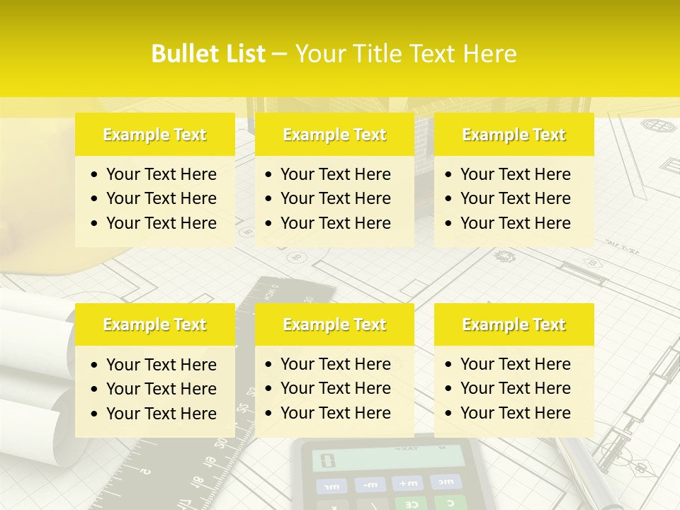 A House On Top Of A Blueprint With A Calculator And A Ruler PowerPoint Template
