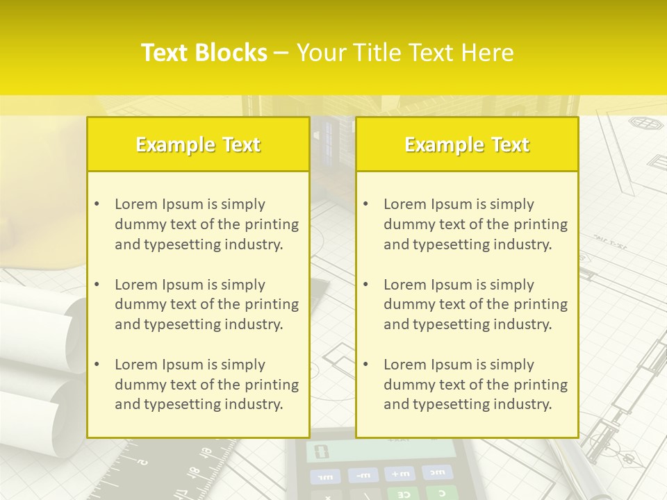 A House On Top Of A Blueprint With A Calculator And A Ruler PowerPoint Template