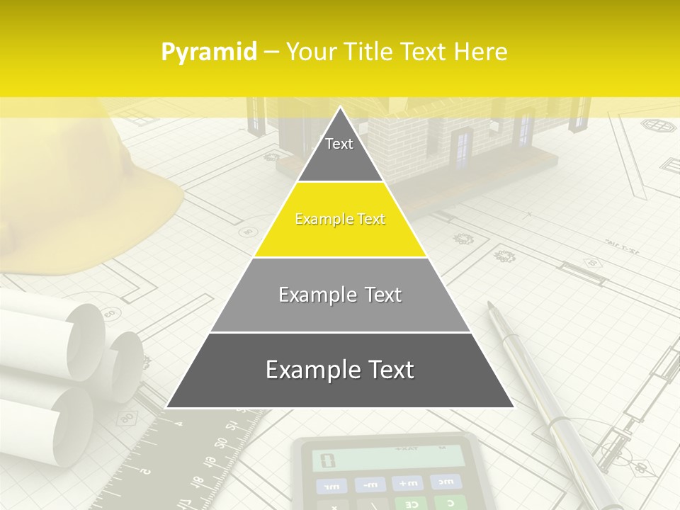A House On Top Of A Blueprint With A Calculator And A Ruler PowerPoint Template