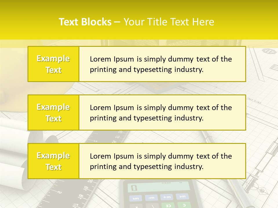 A House On Top Of A Blueprint With A Calculator And A Ruler PowerPoint Template