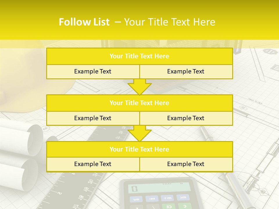 A House On Top Of A Blueprint With A Calculator And A Ruler PowerPoint Template