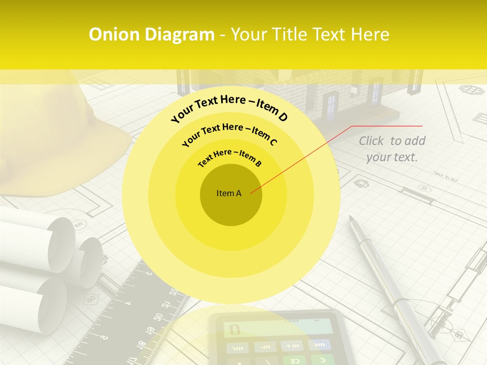 A House On Top Of A Blueprint With A Calculator And A Ruler PowerPoint Template