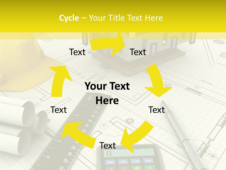 A House On Top Of A Blueprint With A Calculator And A Ruler PowerPoint Template