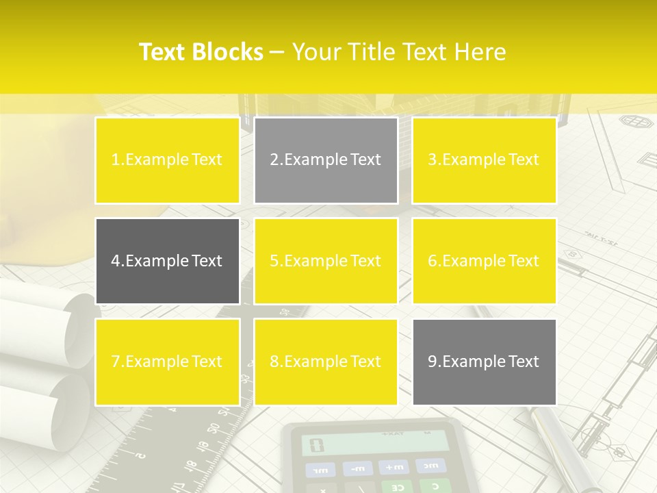 A House On Top Of A Blueprint With A Calculator And A Ruler PowerPoint Template