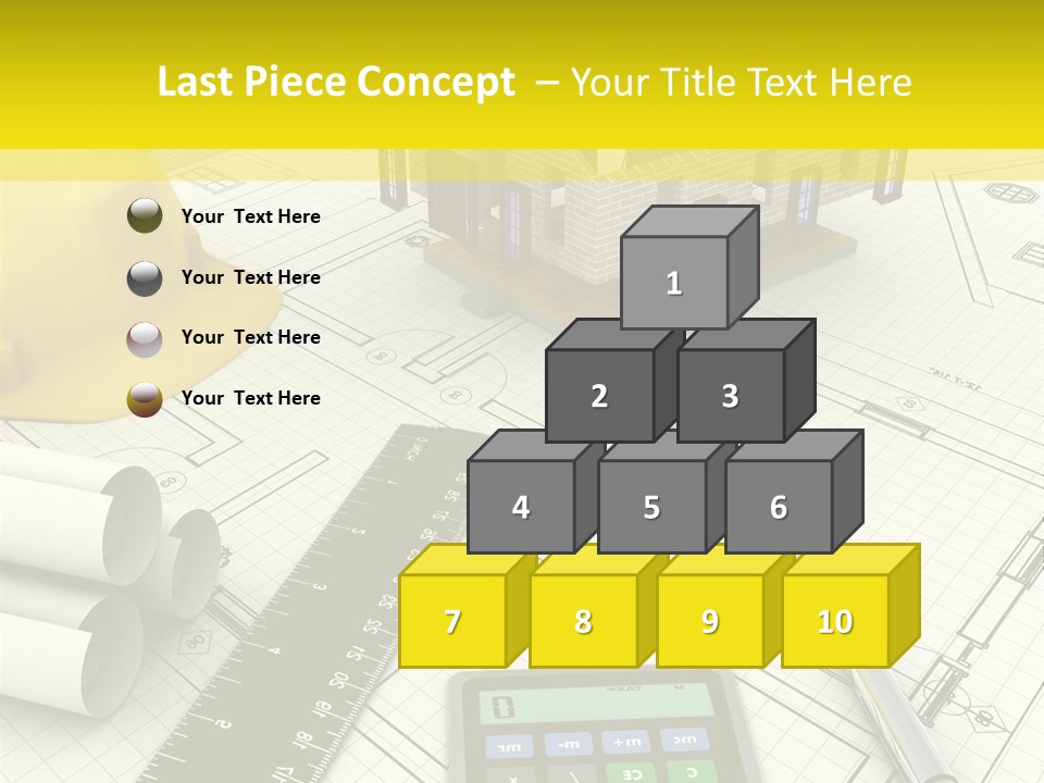 A House On Top Of A Blueprint With A Calculator And A Ruler PowerPoint Template