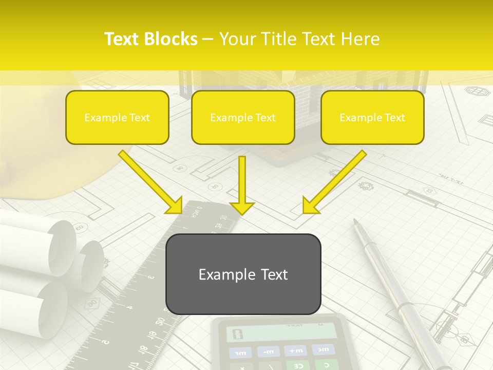 A House On Top Of A Blueprint With A Calculator And A Ruler PowerPoint Template