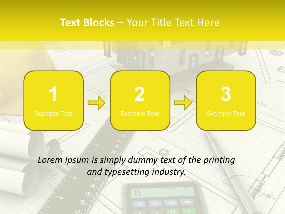 A House On Top Of A Blueprint With A Calculator And A Ruler PowerPoint Template