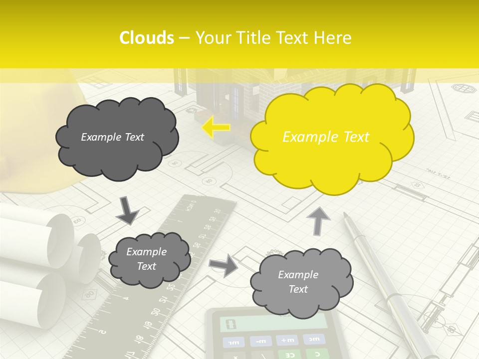 A House On Top Of A Blueprint With A Calculator And A Ruler PowerPoint Template