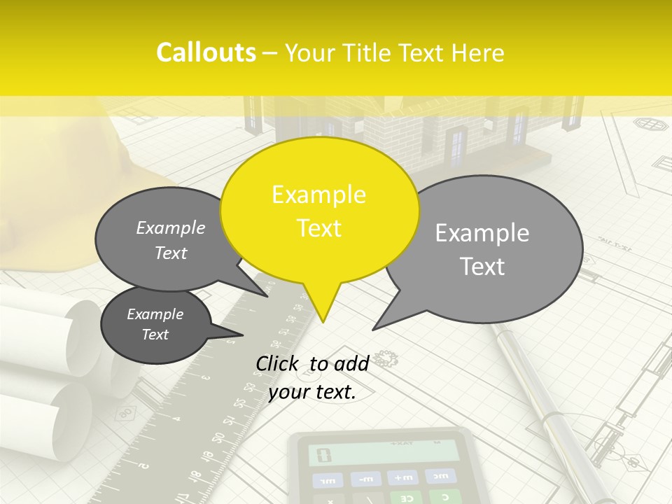 A House On Top Of A Blueprint With A Calculator And A Ruler PowerPoint Template