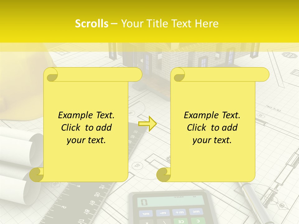A House On Top Of A Blueprint With A Calculator And A Ruler PowerPoint Template