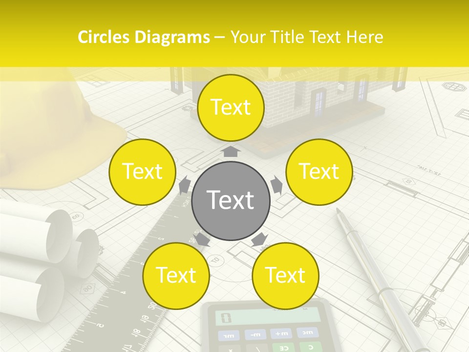 A House On Top Of A Blueprint With A Calculator And A Ruler PowerPoint Template