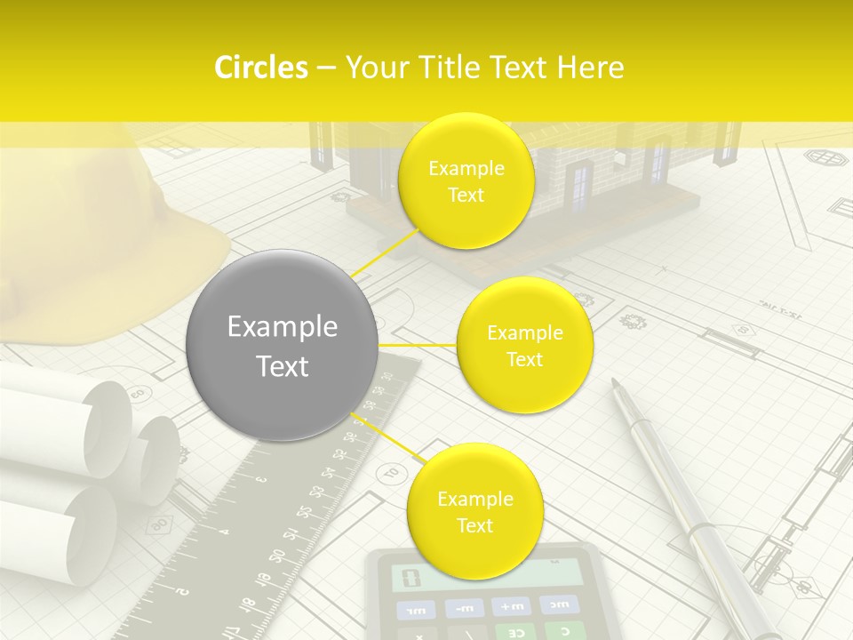 A House On Top Of A Blueprint With A Calculator And A Ruler PowerPoint Template