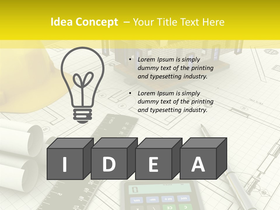 A House On Top Of A Blueprint With A Calculator And A Ruler PowerPoint Template