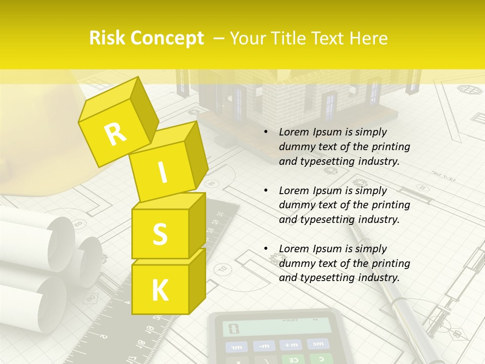 A House On Top Of A Blueprint With A Calculator And A Ruler PowerPoint Template