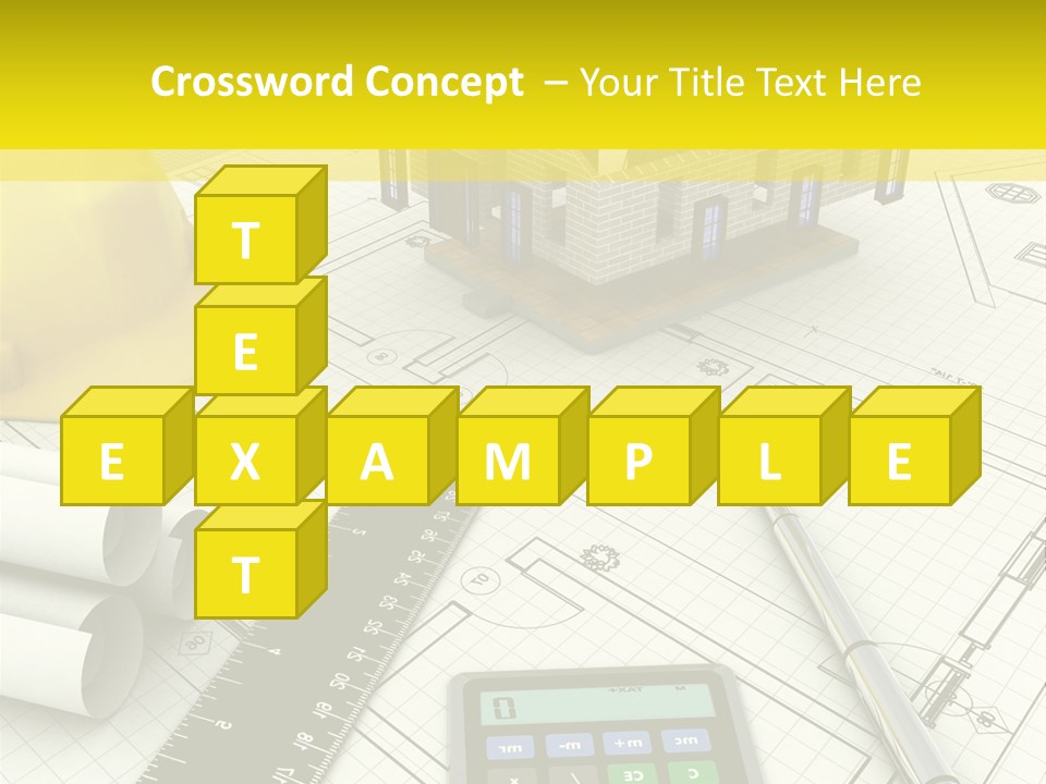 A House On Top Of A Blueprint With A Calculator And A Ruler PowerPoint Template
