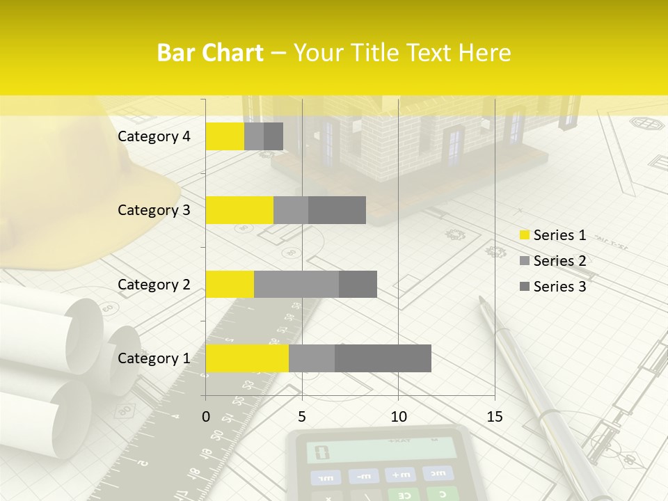 A House On Top Of A Blueprint With A Calculator And A Ruler PowerPoint Template