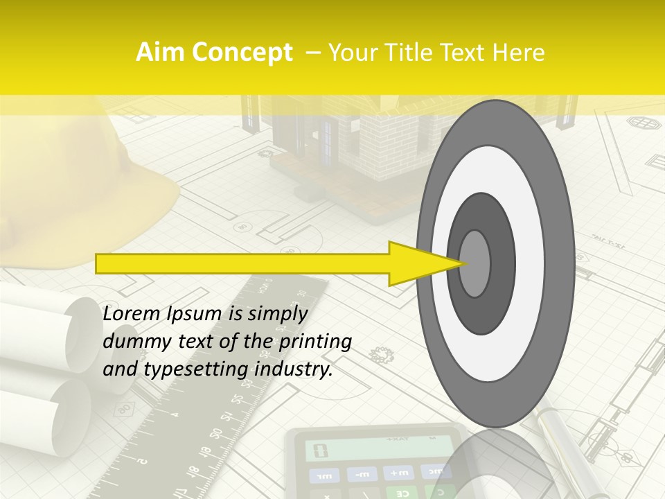 A House On Top Of A Blueprint With A Calculator And A Ruler PowerPoint Template
