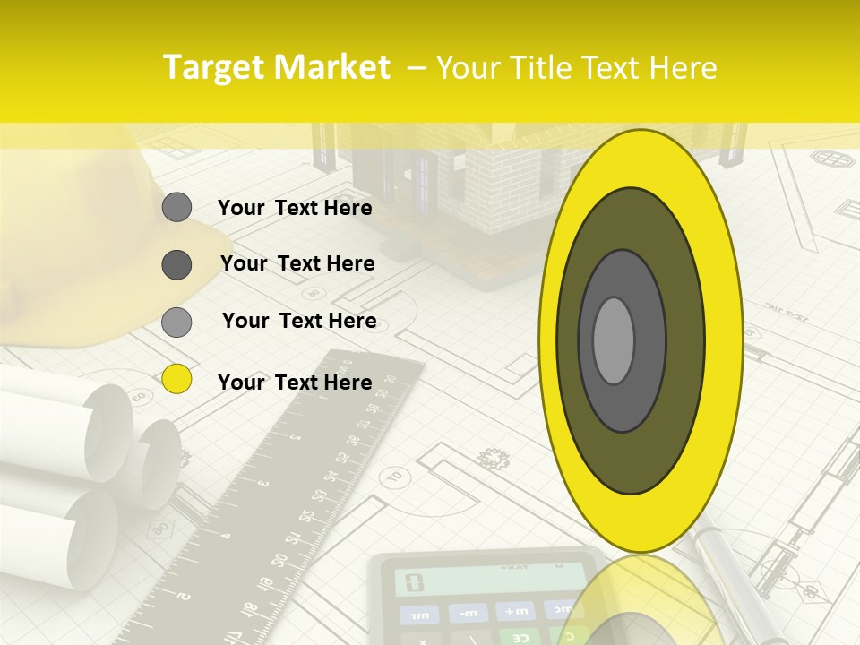 A House On Top Of A Blueprint With A Calculator And A Ruler PowerPoint Template