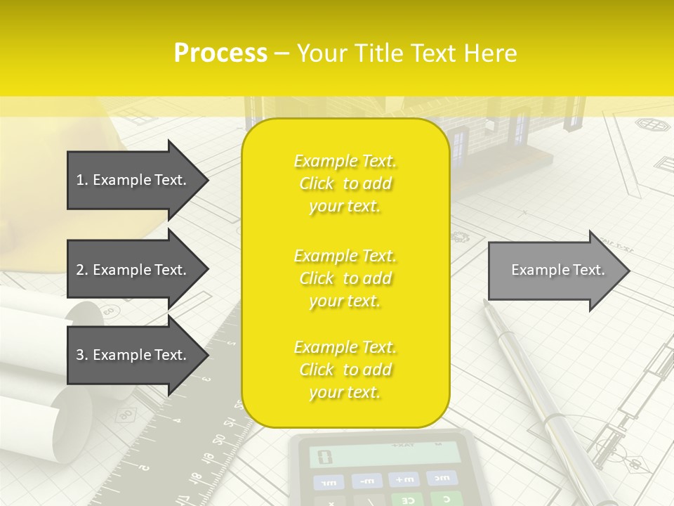 A House On Top Of A Blueprint With A Calculator And A Ruler PowerPoint Template