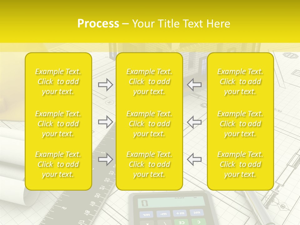 A House On Top Of A Blueprint With A Calculator And A Ruler PowerPoint Template