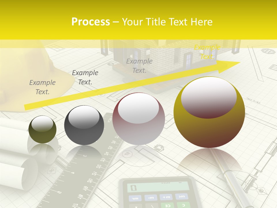 A House On Top Of A Blueprint With A Calculator And A Ruler PowerPoint Template