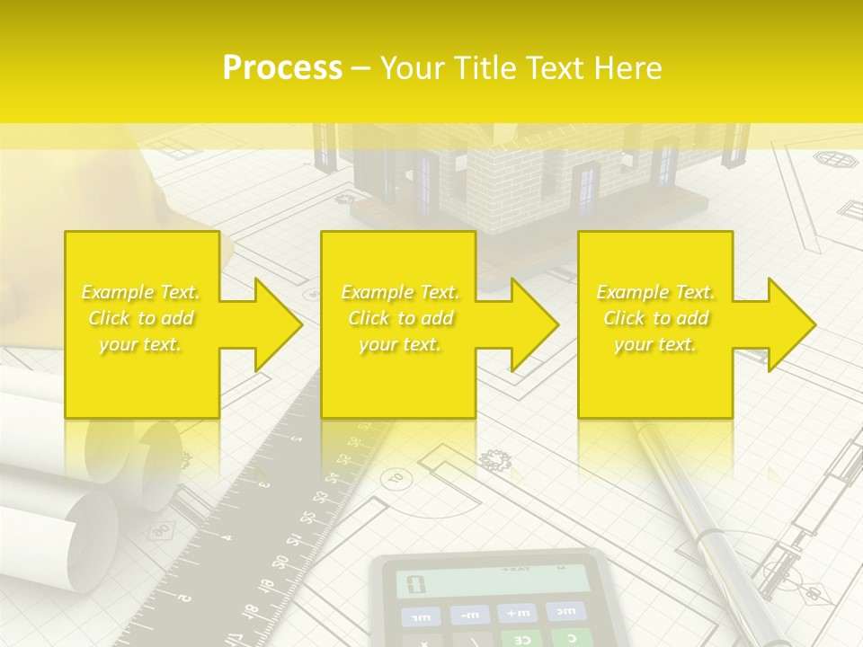 A House On Top Of A Blueprint With A Calculator And A Ruler PowerPoint Template