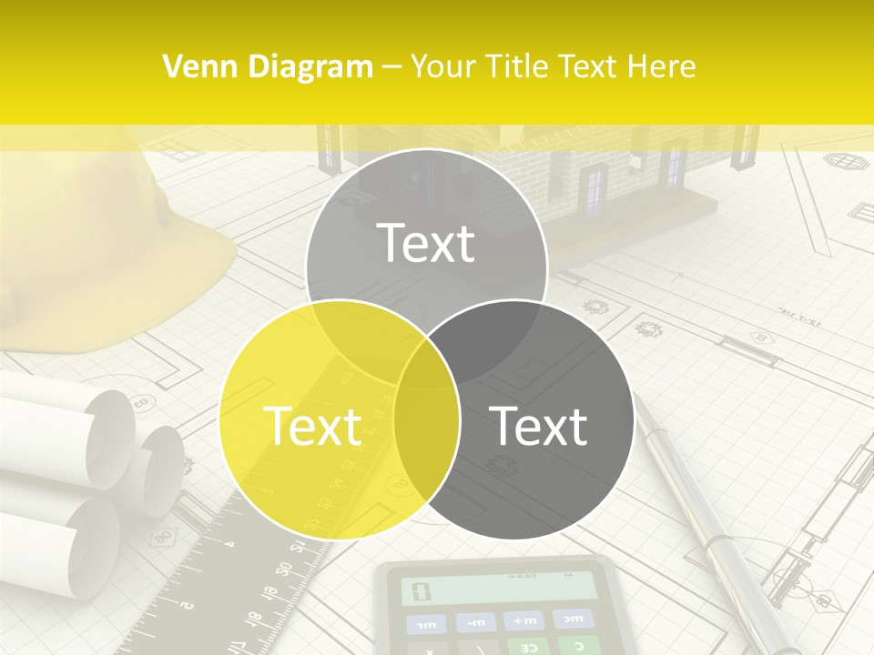 A House On Top Of A Blueprint With A Calculator And A Ruler PowerPoint Template