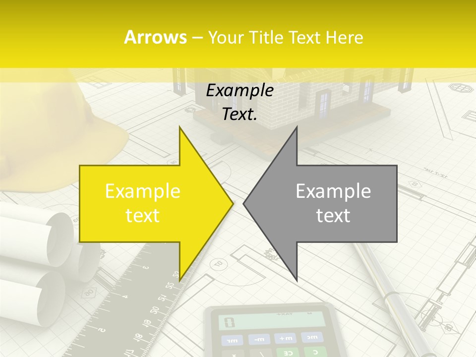 A House On Top Of A Blueprint With A Calculator And A Ruler PowerPoint Template