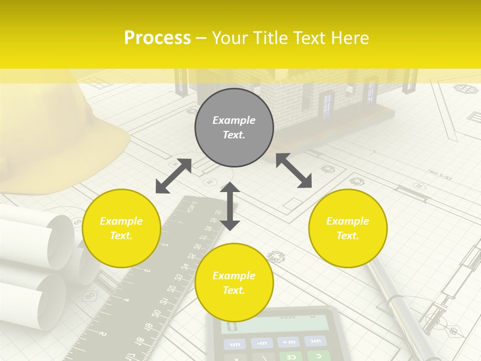 A House On Top Of A Blueprint With A Calculator And A Ruler PowerPoint Template