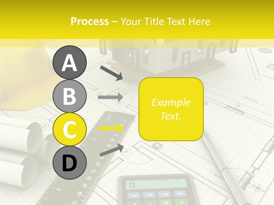 A House On Top Of A Blueprint With A Calculator And A Ruler PowerPoint Template