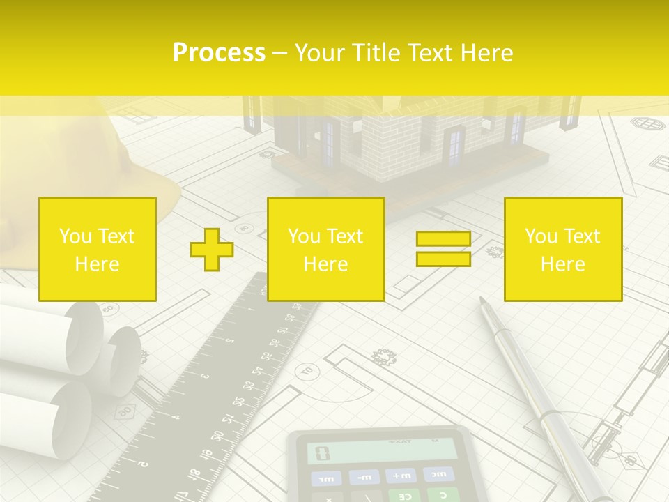 A House On Top Of A Blueprint With A Calculator And A Ruler PowerPoint Template