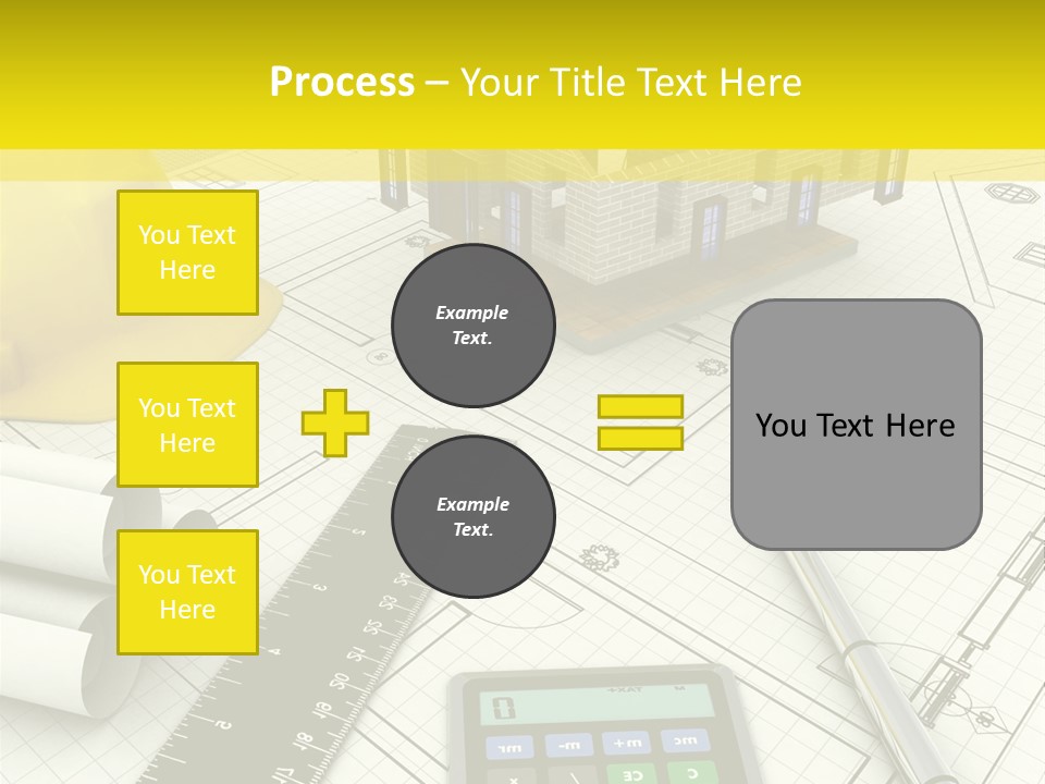 A House On Top Of A Blueprint With A Calculator And A Ruler PowerPoint Template