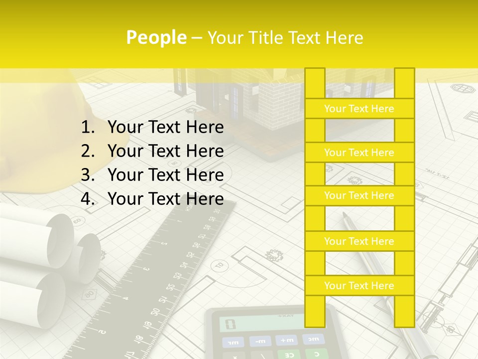 A House On Top Of A Blueprint With A Calculator And A Ruler PowerPoint Template