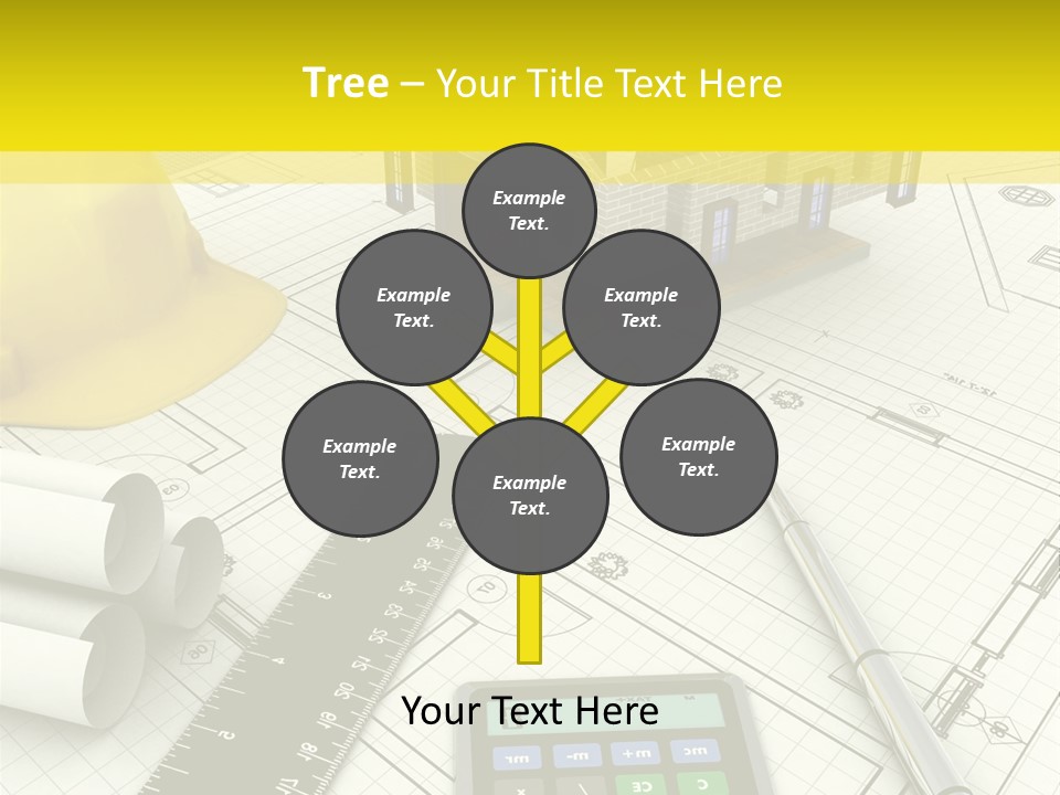 A House On Top Of A Blueprint With A Calculator And A Ruler PowerPoint Template