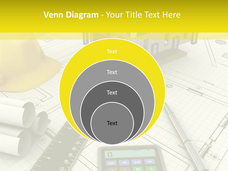 A House On Top Of A Blueprint With A Calculator And A Ruler PowerPoint Template