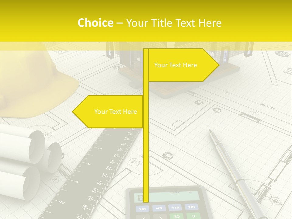 A House On Top Of A Blueprint With A Calculator And A Ruler PowerPoint Template