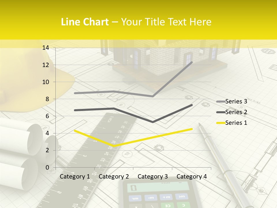 A House On Top Of A Blueprint With A Calculator And A Ruler PowerPoint Template