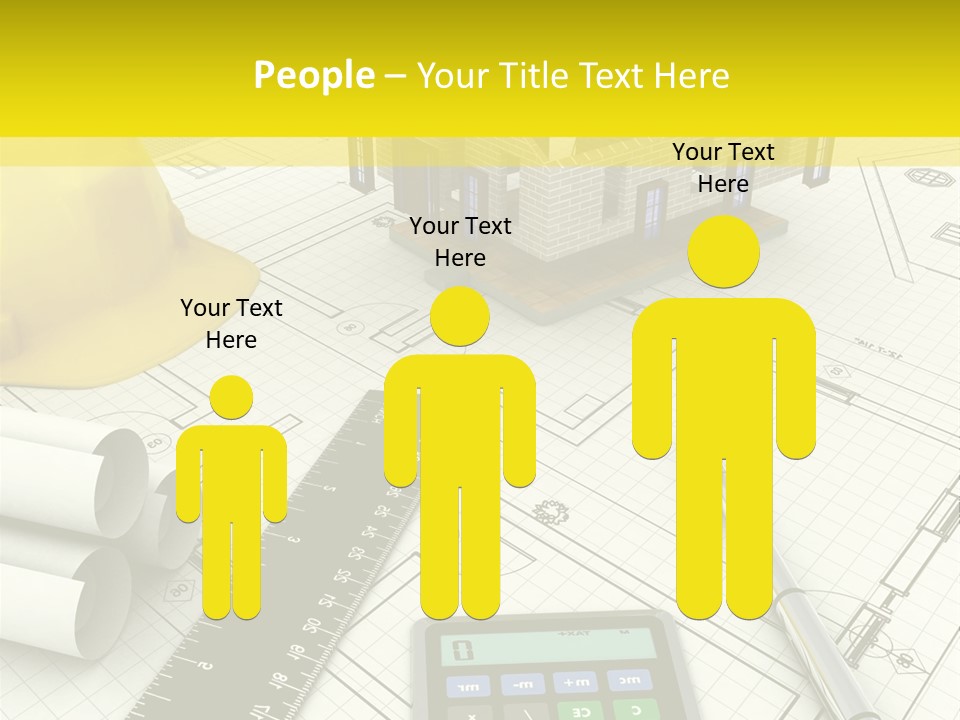 A House On Top Of A Blueprint With A Calculator And A Ruler PowerPoint Template
