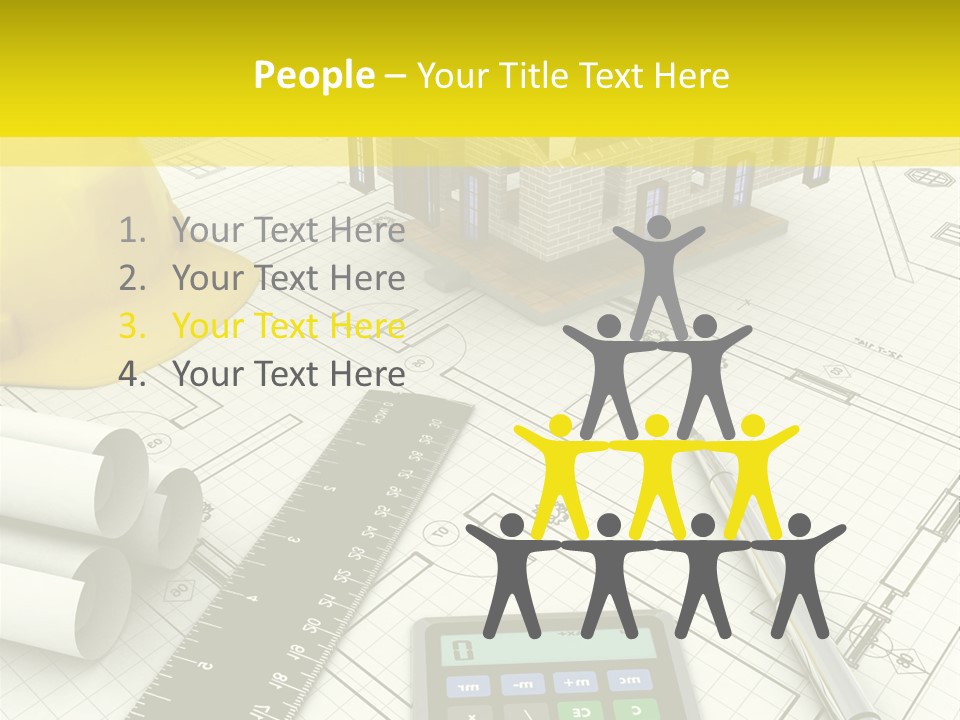 A House On Top Of A Blueprint With A Calculator And A Ruler PowerPoint Template